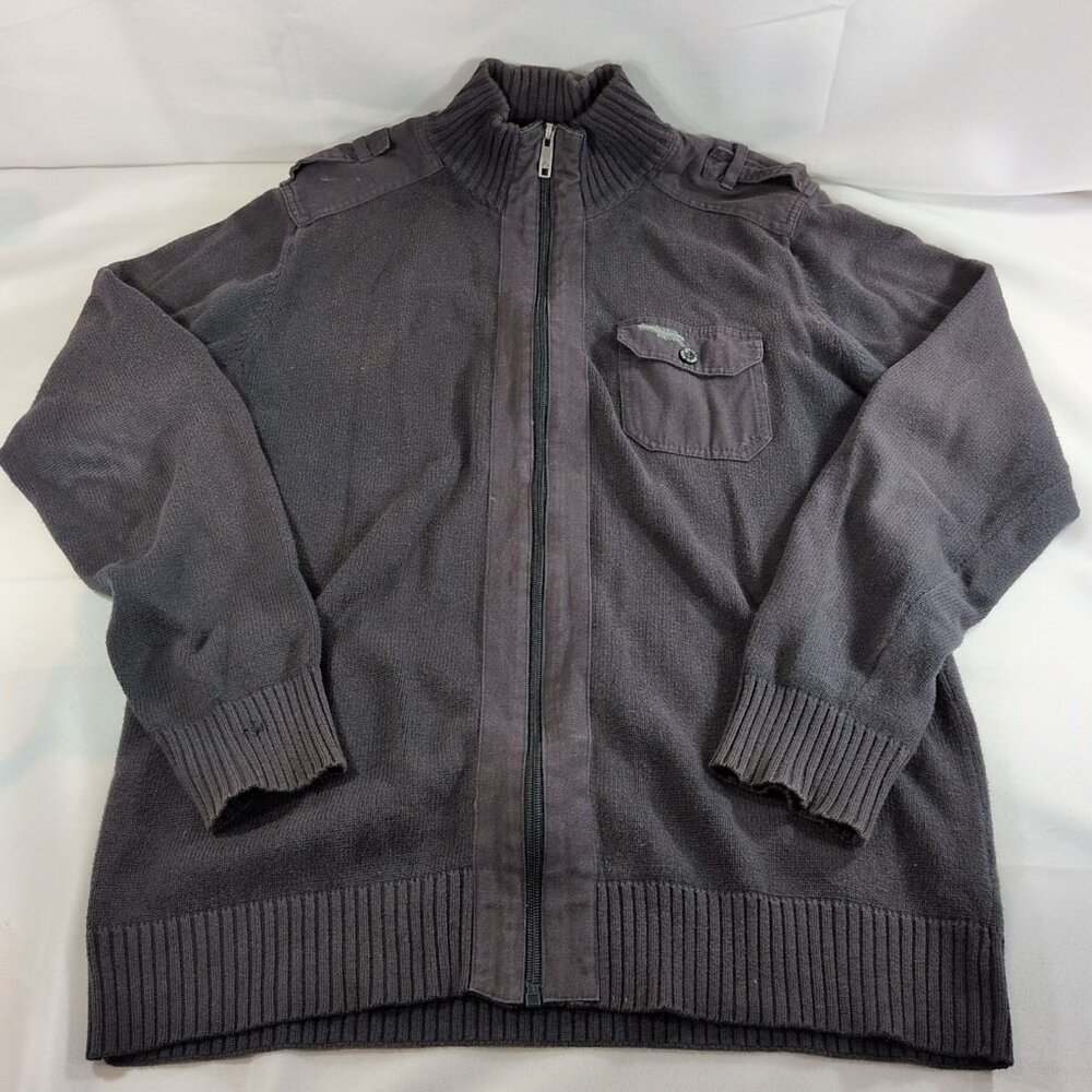 Angelo Litrico Men's L Large Sweater Full Zip Collared Gray 100% Cotton Knit